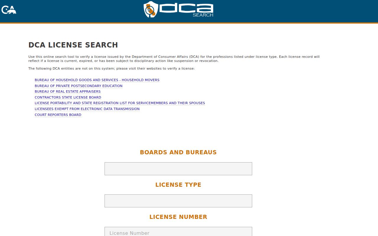 Novato residents directory view of California professional license search