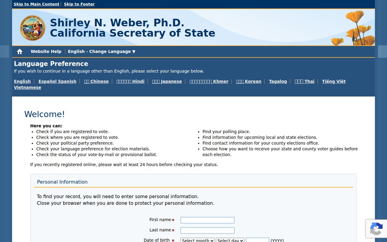Novato residents directory view of California My Voter Status lookup