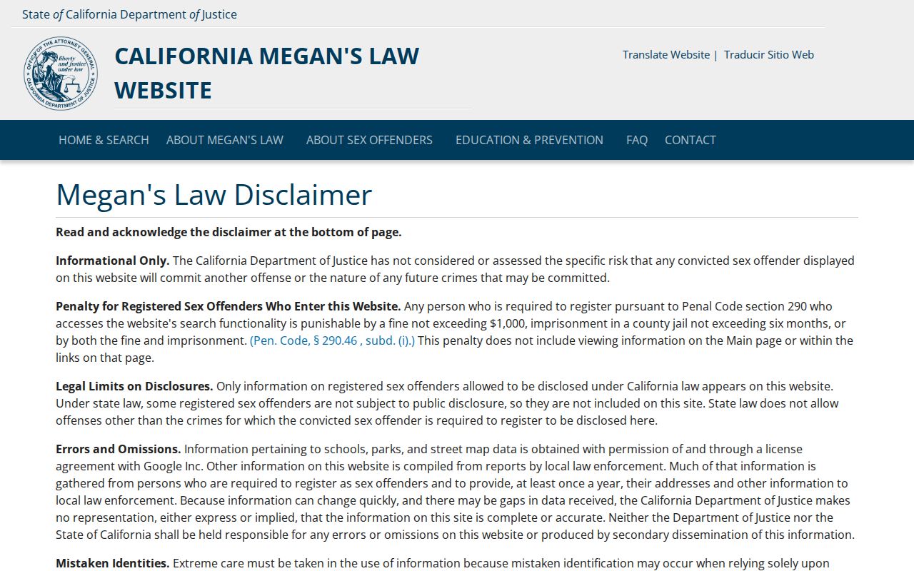 Novato resident lookup California Megan's Law registry